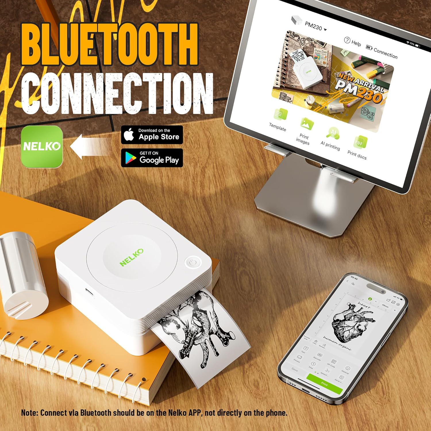 Mini Imprimante Thermique Bluetooth Portable Pm230 Avec 3 Rouleaux De Papier  thumbnail 3