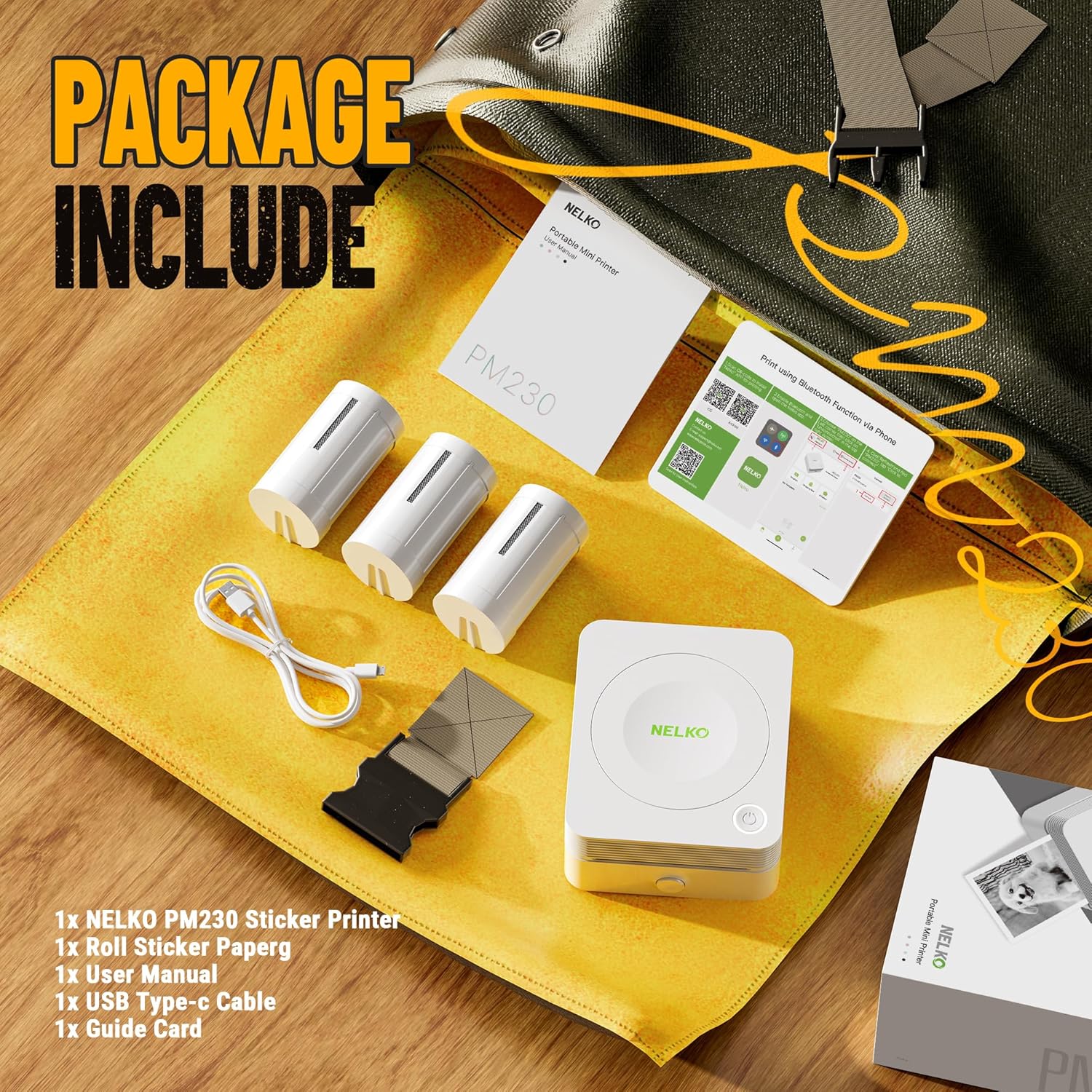 Mini Imprimante Thermique Bluetooth Portable Pm230 Avec 3 Rouleaux De Papier  thumbnail 4
