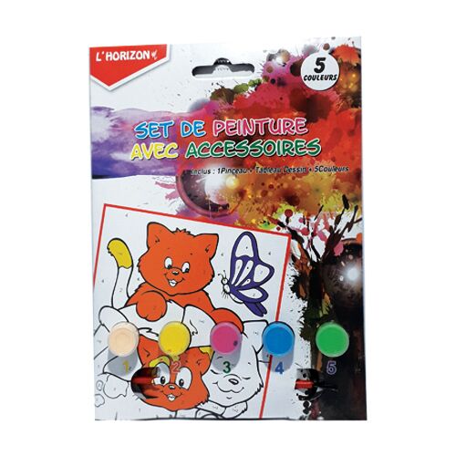 Set De Peinture Gouache 5 Couleurs + Pinceau + Papier De Dessin