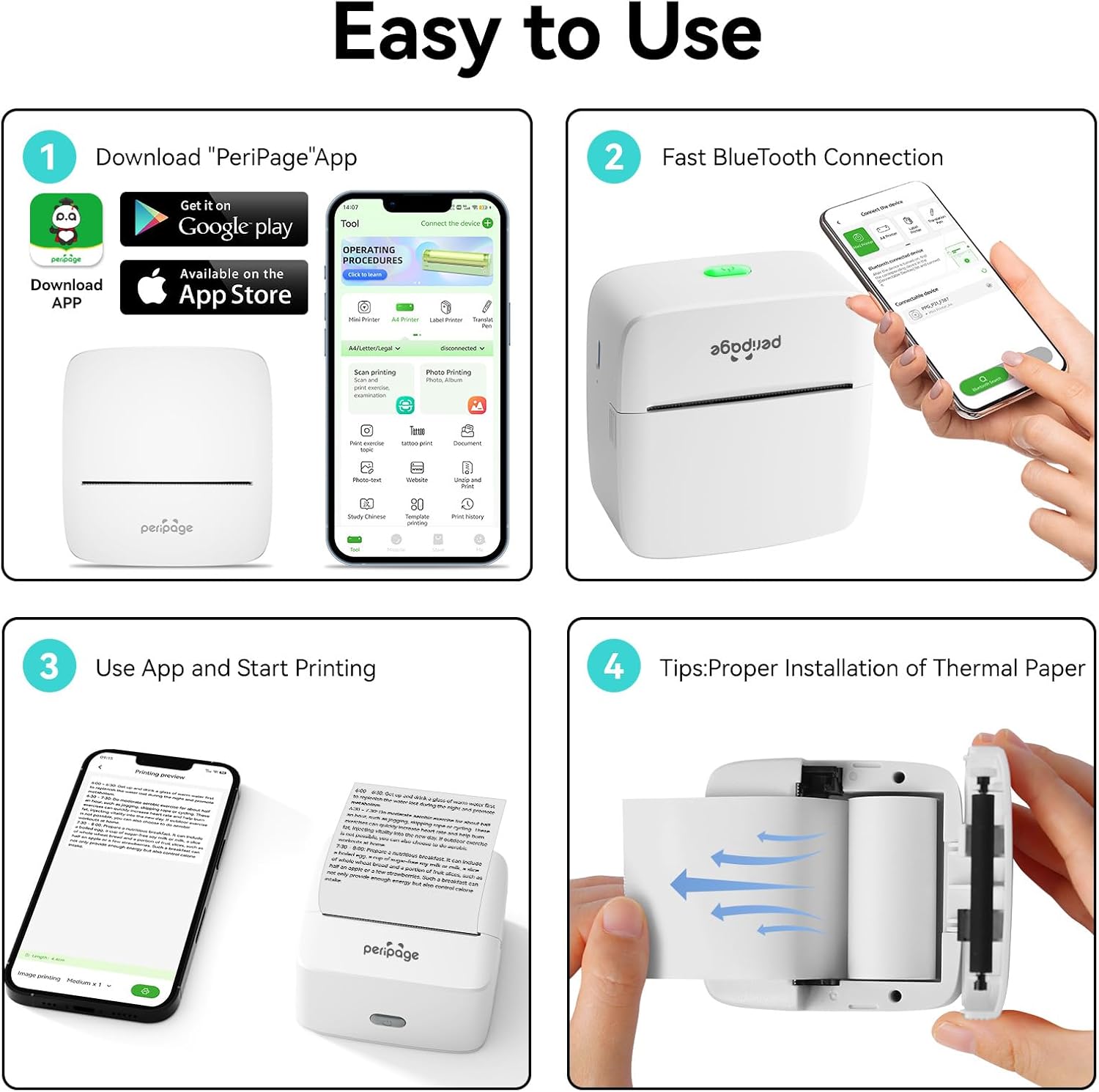 Mini Imprimante Thermique Bluetooth Sans Fil Portable Pour Téléphone thumbnail 3