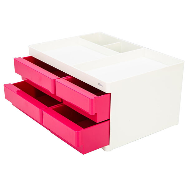 Set De Bureau En Abs 4 Tiroirs Rose Deli Réf. Z25040