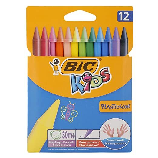 Crayons À Cire De 12 Couleurs Kids Plastidécor Bic