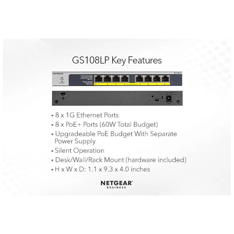 Netgear (gs108lp) Switch Ethernet Poe+ 8 Ports Rj45 Gigabit thumbnail 3