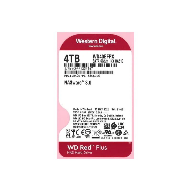 Disque Dur Interne Red Plus 3.5 - 4to Sata 6gb/s 256 Mo (wd40efpx)