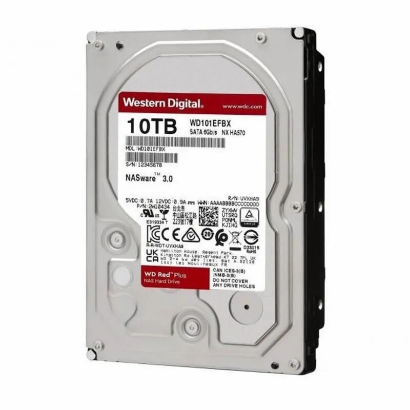 Disque Dur 3.5 Wd Red Plus 10 To 7200 Rpm (wd101efbx) Pour Serveur Nas