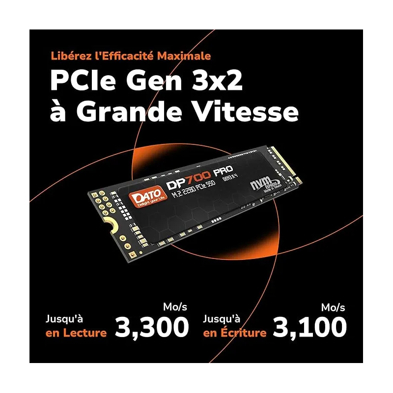 Dato Ssd Interne 1 To, Pcie Gen3x4 Nvme M.2 2280 Ssd, Jusqu’à 3300/3100 Mo/s - Dp700 Pro Série