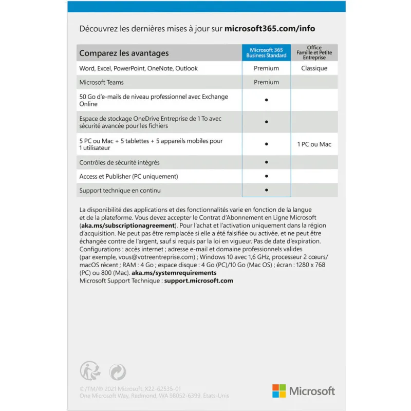 Microsoft 365 Business Standard Français - 1 An - 5 Pc Ou Mac Pour 1 Utilisateur (klq-00667) thumbnail 3