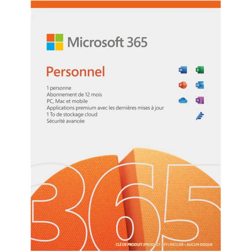 Microsoft 365 Personnel Français - 1 An / 1 Pc