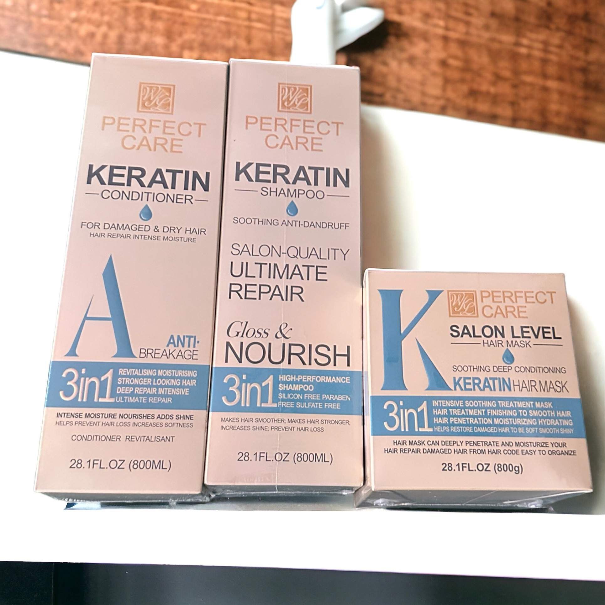 Shampooing, Revitalisant, Et Masque Kératine (800 Ml)