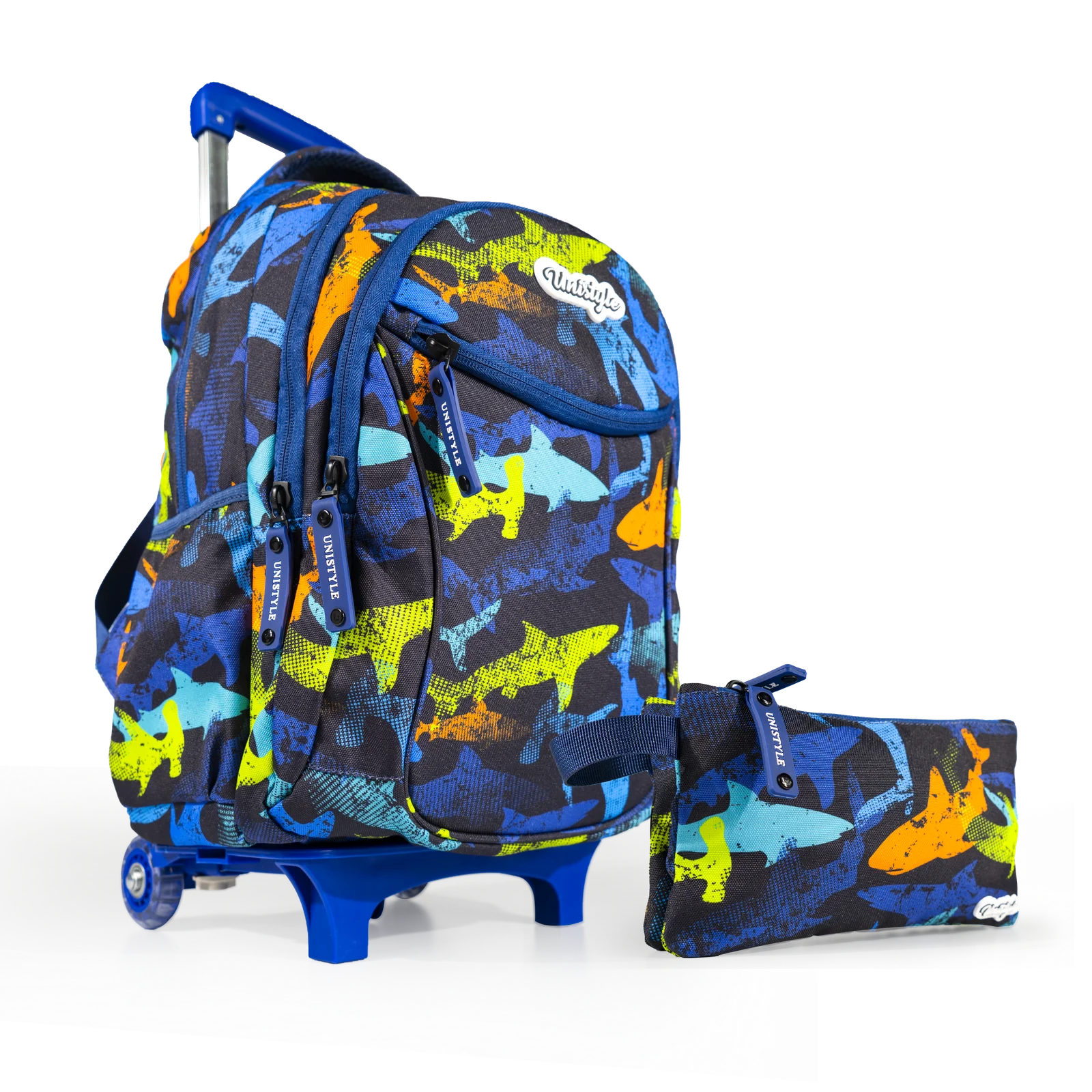 Duo : Cartable Trolley 18 Pouces + Trousse Tissu Imperméable
