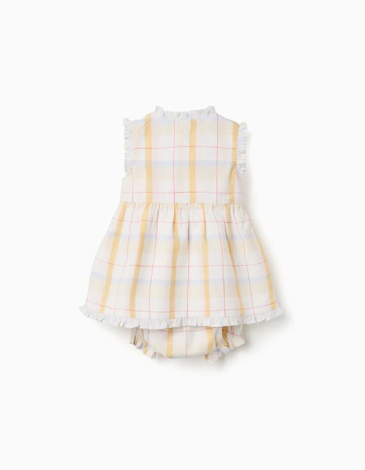 Checked Cotton Dress + Bloomers B&s For Newborn Girls