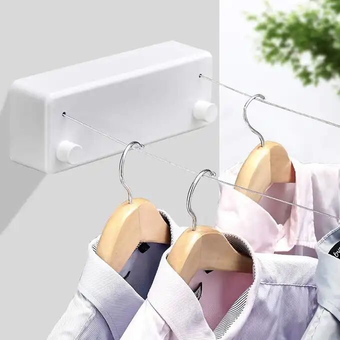Corde À Linge Rétractable D'intérieur Avec Corde De Séchage Murale Réglable En Acier Inoxydable thumbnail 3