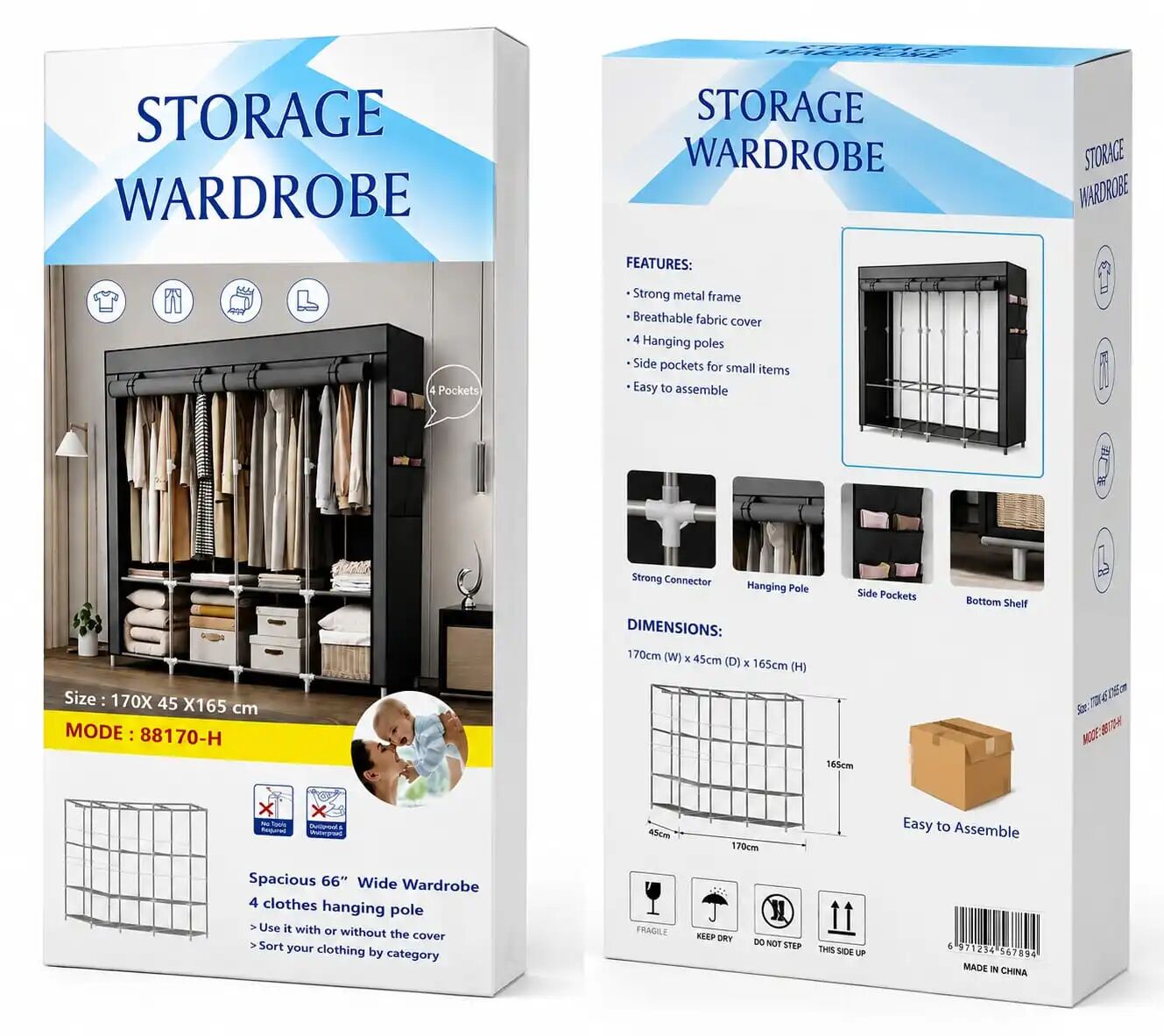 Armoire Chambre Rangement Penderie De Vêtement En Tissu thumbnail 1