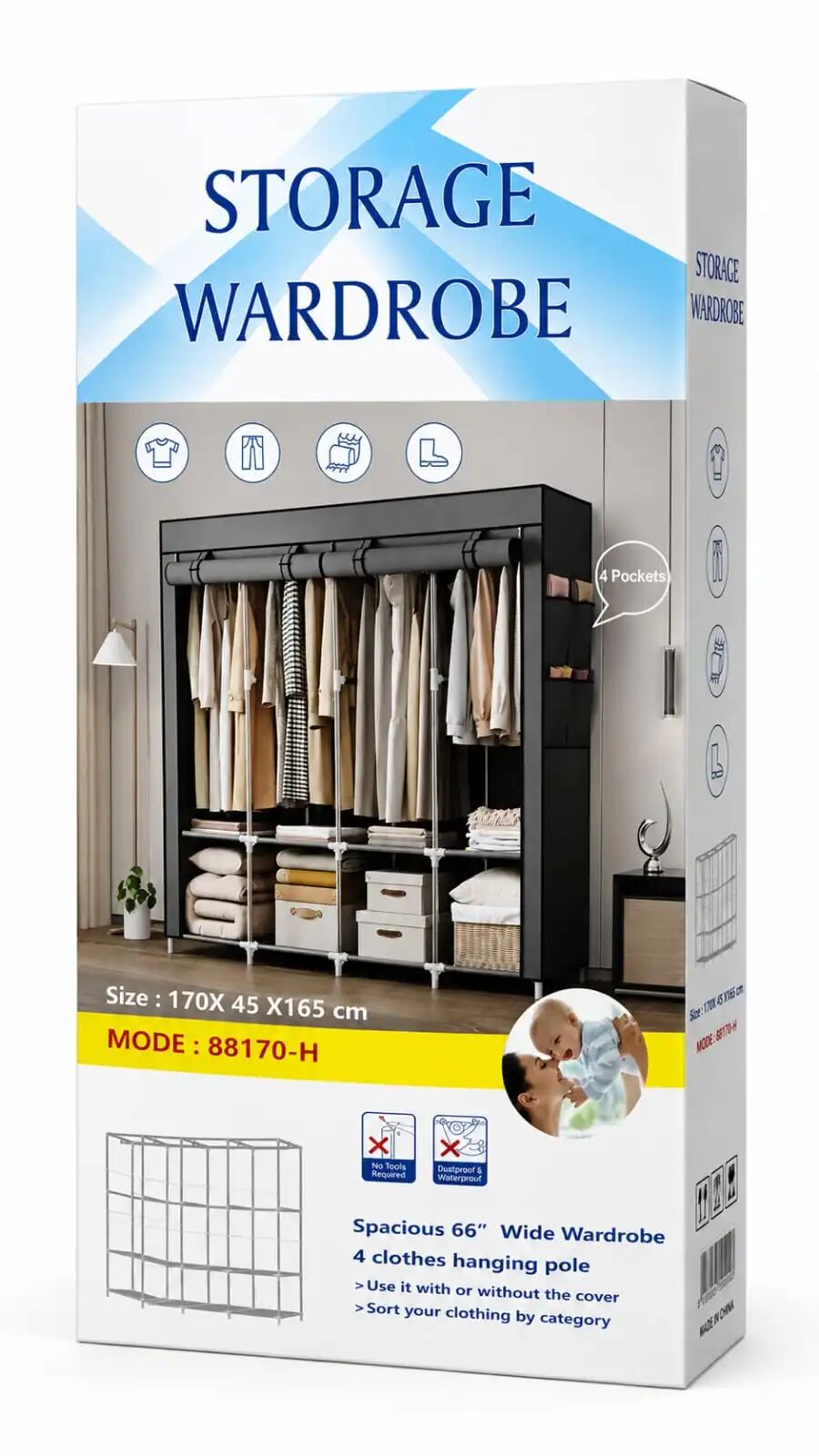 Armoire Chambre Rangement Penderie De Vêtement En Tissu thumbnail 2