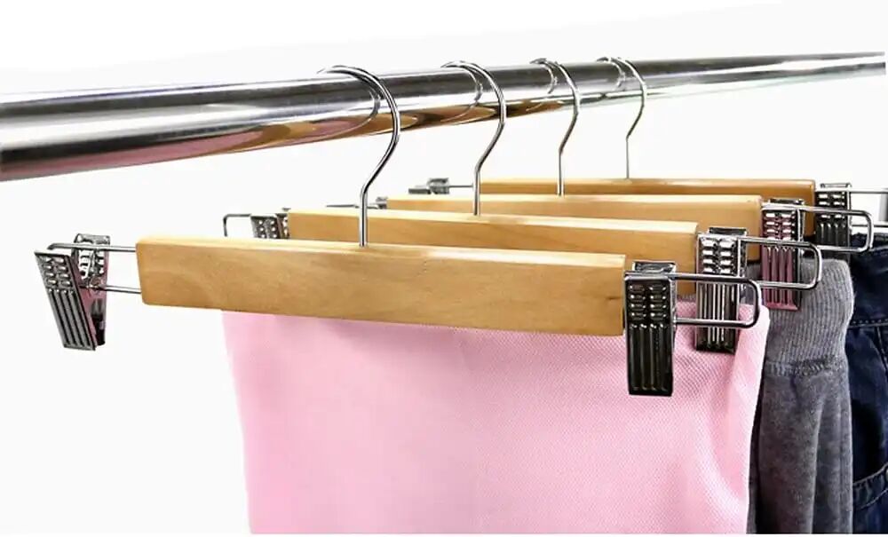Lot De 3 Cintre En Bois À Pinces Avec Barre Idéal Pour Pantalon/jupe/manteau thumbnail 3