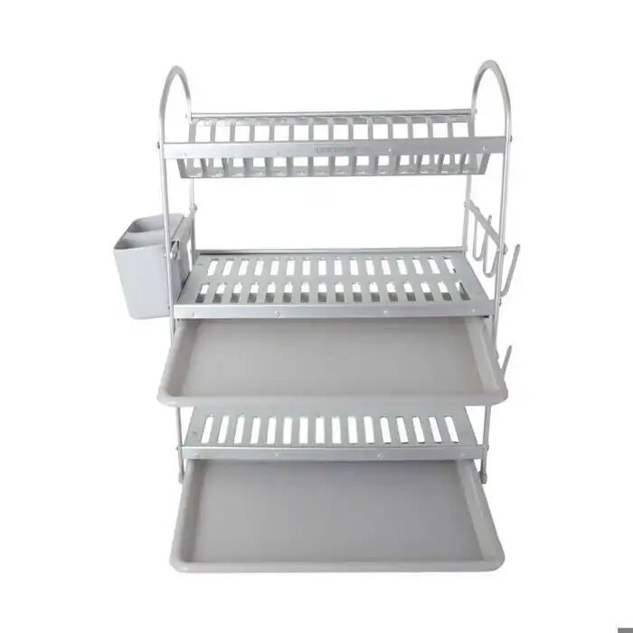 Égouttoir À Vaisselle - Sakura - Aluminium - 3 Niveaux - 49.7 X 24 X 51.7 Cm - Bac De Goutte Double