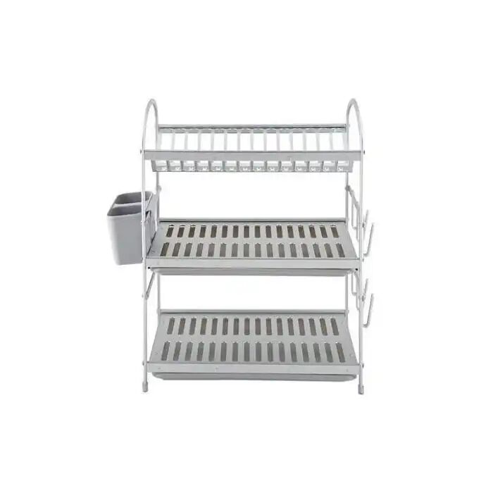 Égouttoir À Vaisselle - Sakura - Aluminium - 3 Niveaux - 49.7 X 24 X 51.7 Cm - Bac De Goutte Double