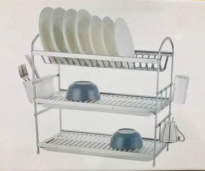 Égouttoir À Vaisselle Aluminium 3 Niveaux Avec Bac De Goutte Double 49,7 X 24 X 51,7 Cm thumbnail 4