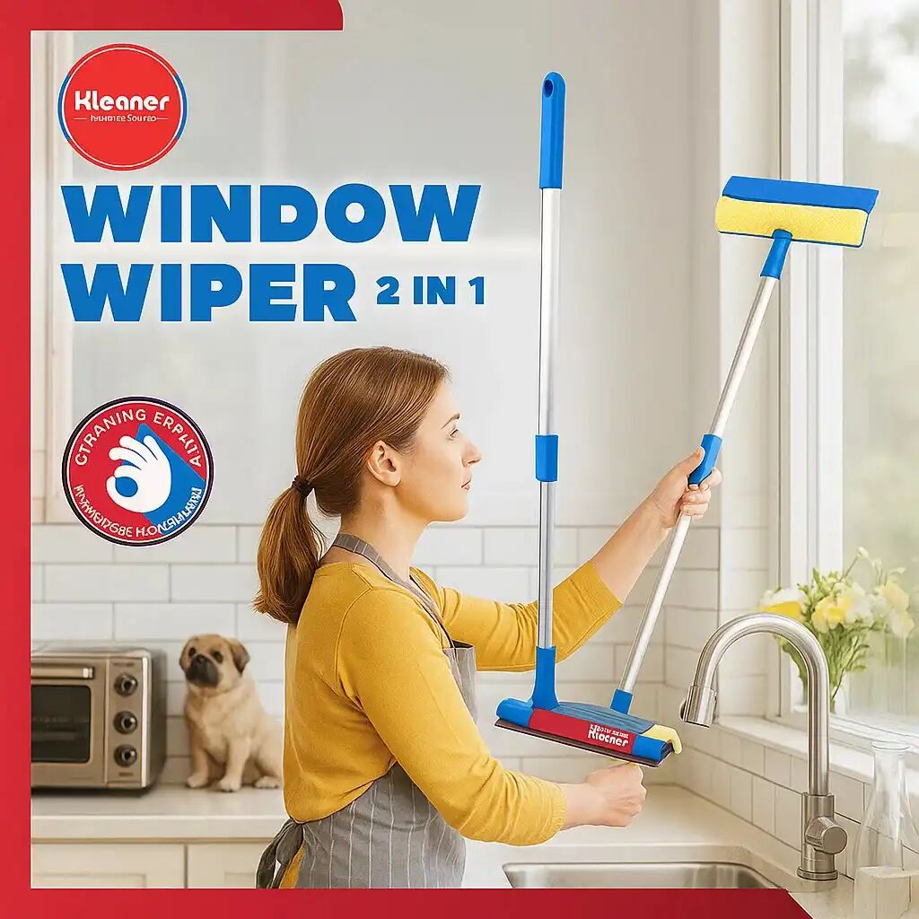 Balai Télescopique 2 En 1 Pour Vitres Avec Éponge Et Raclette thumbnail 4