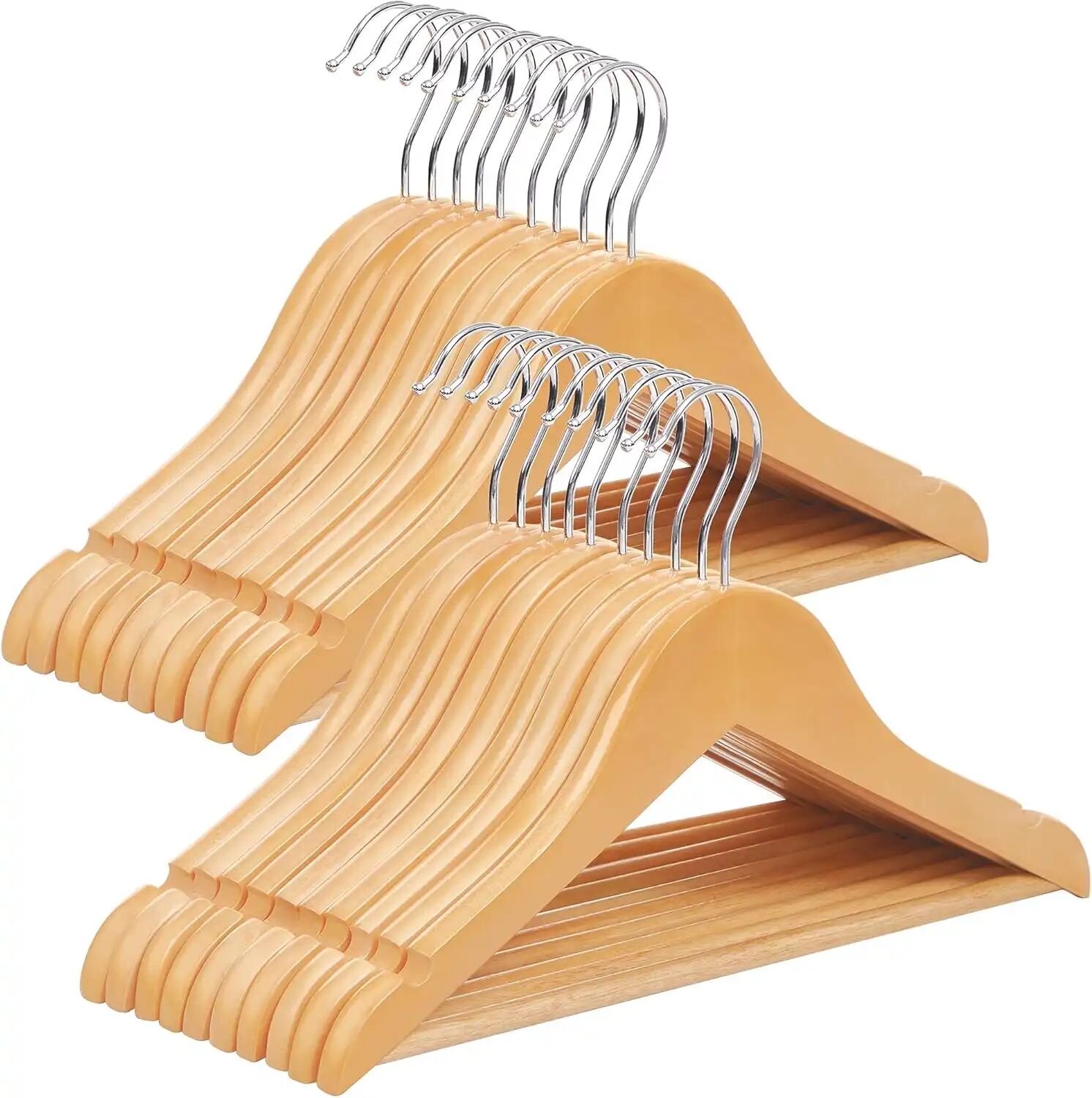 Lot De 6 Cintres Enfant En Bois, Crochet Rotatif À À 360°, Longueur 30 Cm, Naturel