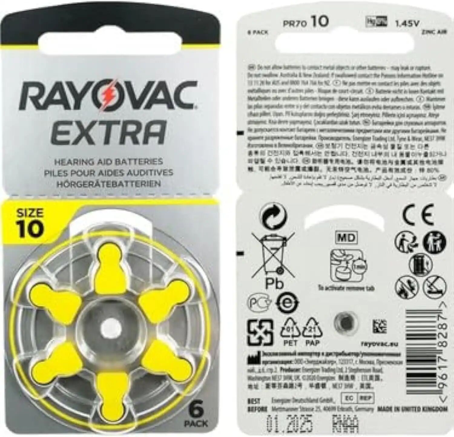 Rayovac Extra Advanced Lot De 12 Piles Pour Appareil Auditif Size 10