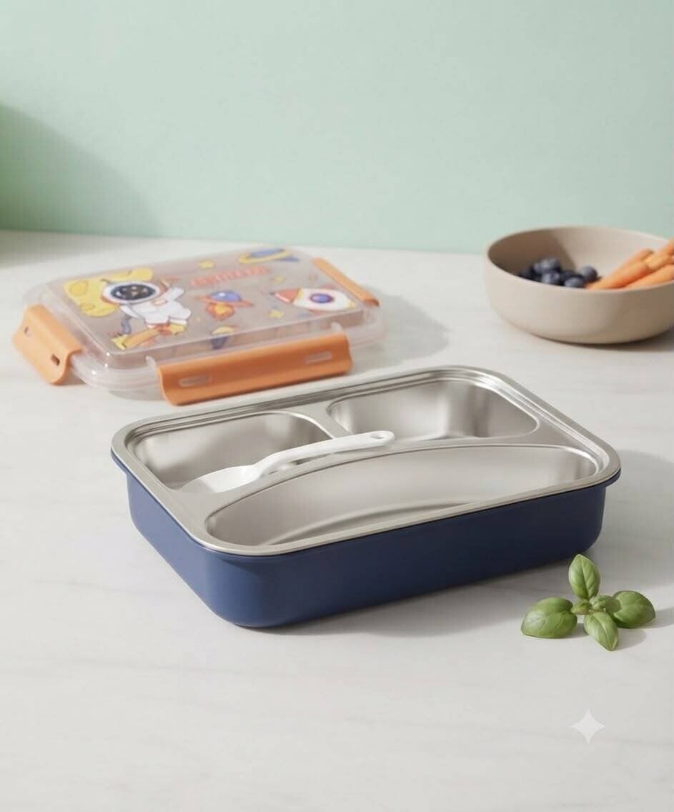 Lunch Box Isotherme Inox 3 Compartiments Avec Cuillère – 20 × 14 Cm thumbnail 3