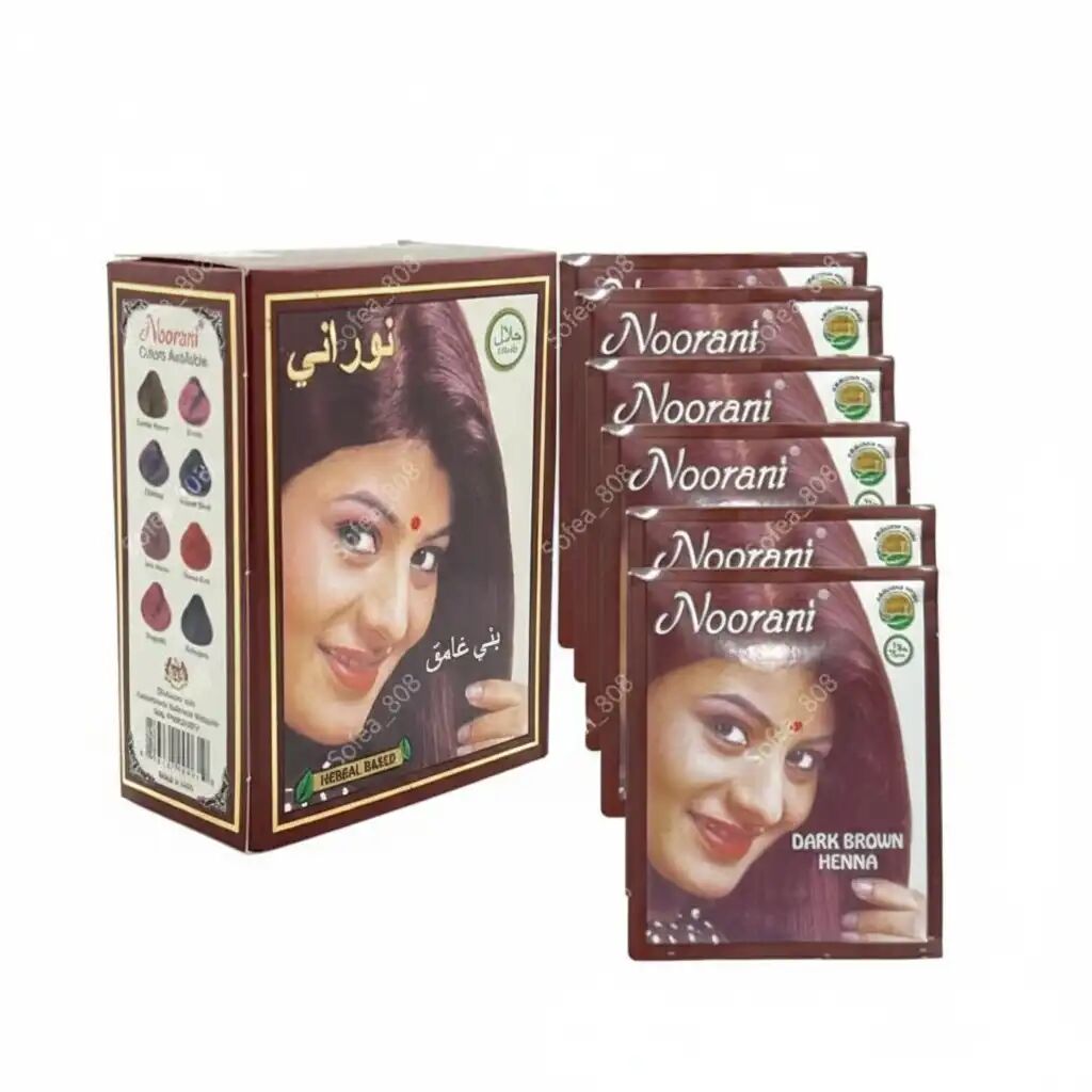 Coloration Capillaire - Henné Noorani - Brun Foncé - 6 Sachets X 10 G - Couverture Cheveux Gris