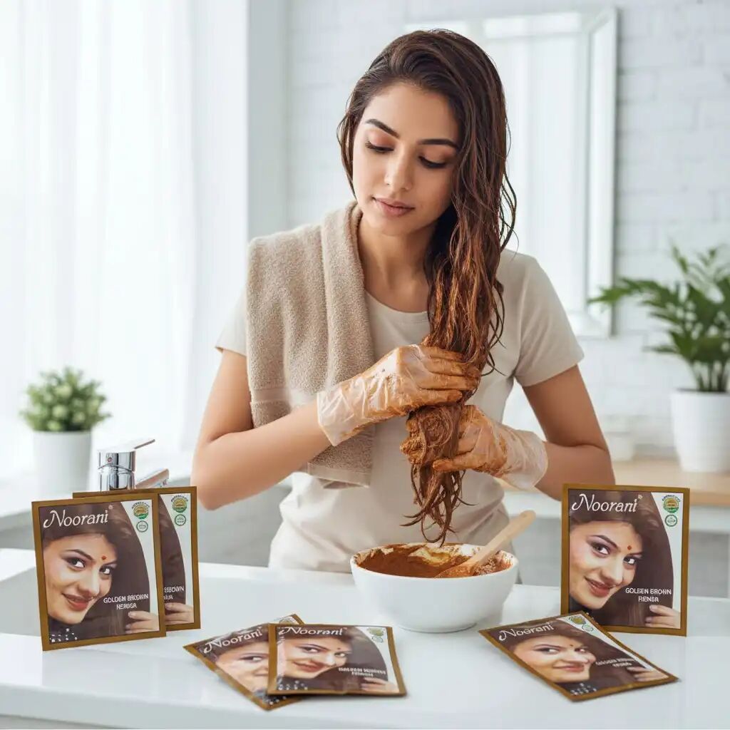 Henné Pour Cheveux - Châtain Doré - 100% Naturel - Sans Ammoniaque - Lot De 6 Sachets De 10 G