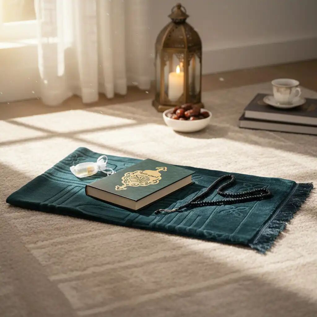 Coffret Cadeau Religieux: Saint Coran, Tapis De Prière 70x110cm, Tasbih Et Musc thumbnail 4