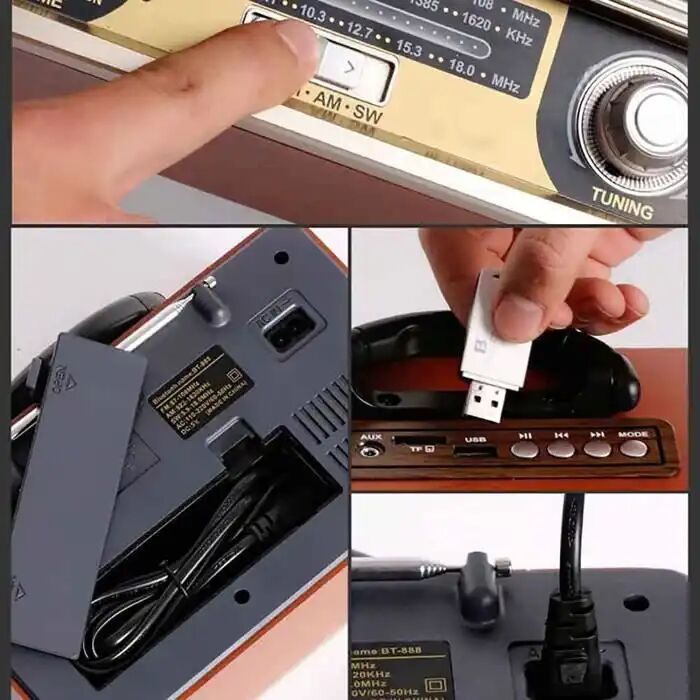 Radio Rétro Fm/am/sw Avec Bluetooth Et Lecteur Mp3 - Finition Bois