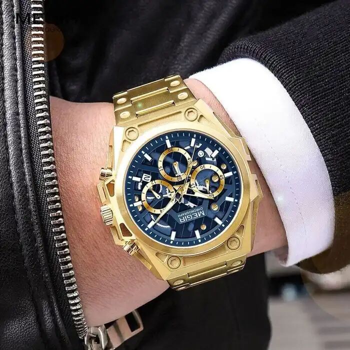 Montre - Luxe Or - Chronographe - Étanche 50m - Aiguilles Lumineuses