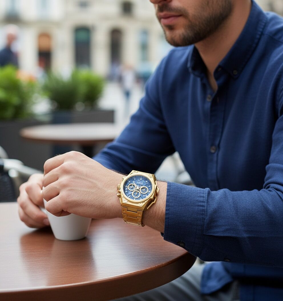 Montre - Luxe Or - Chronographe - Étanche 50m - Aiguilles Lumineuses thumbnail 4