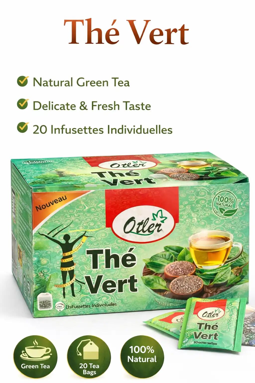 Thé Vert Bio - 100% Naturel - 20 Sachets