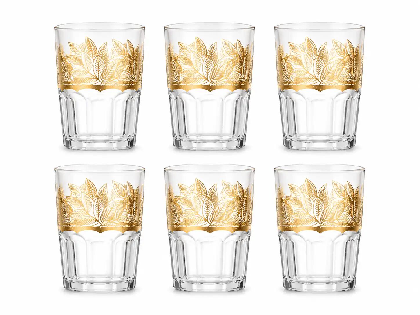 Verres À Thé Transparants Décor Feuilles Dorées