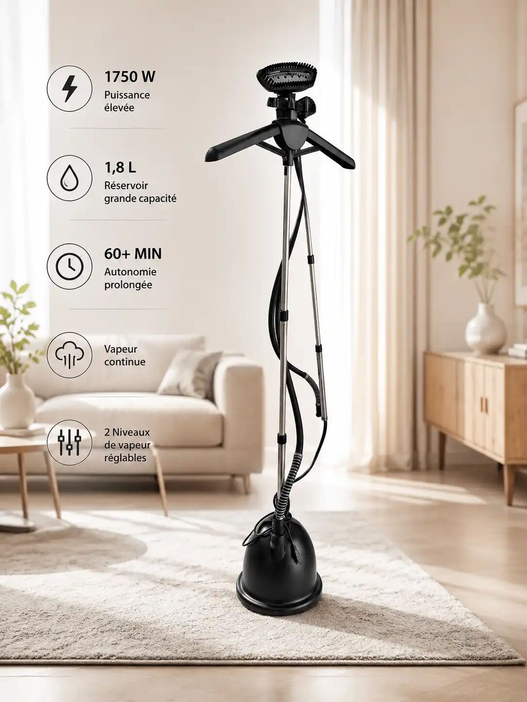 Défroisseur Horizontal Avec Cintre – 1750 W – Réservoir 1,8 L
