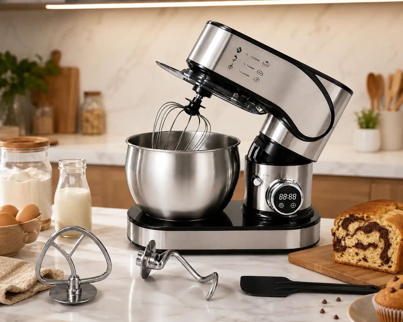 Robot Pâtissier Multifonction Afos – 1500 W – Bol Inox 7 L – 12 Vitesses