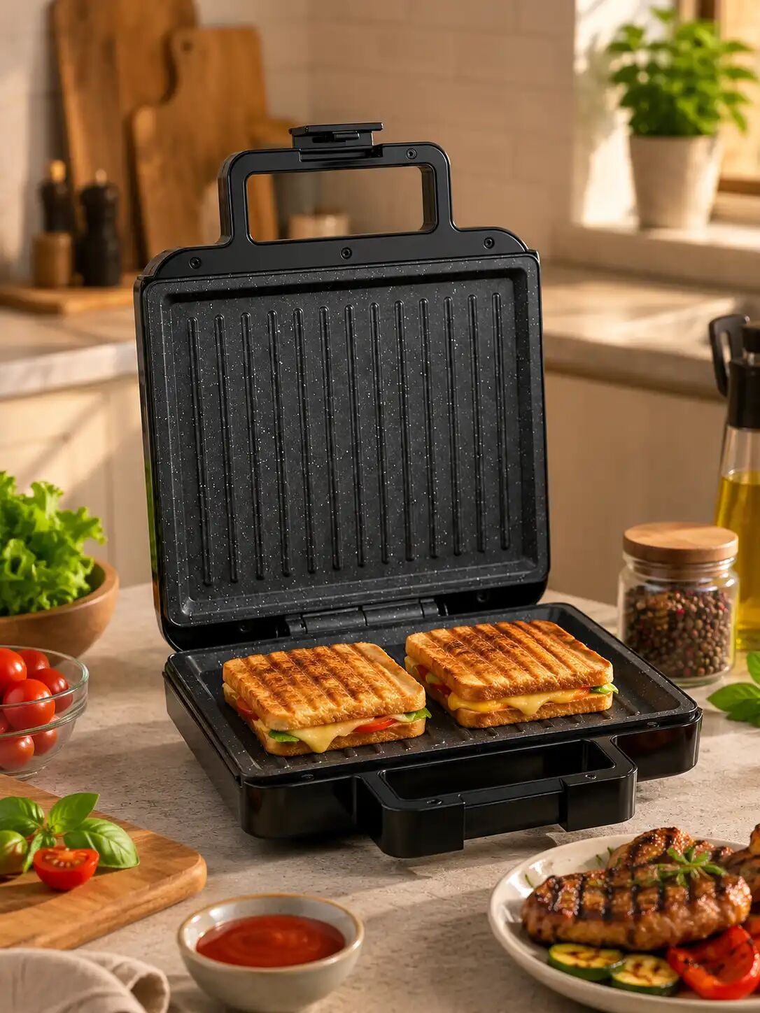 Grill Électrique Granite 1400w – Plaques Anti Adhésives Double Face – Cuisson Rapide