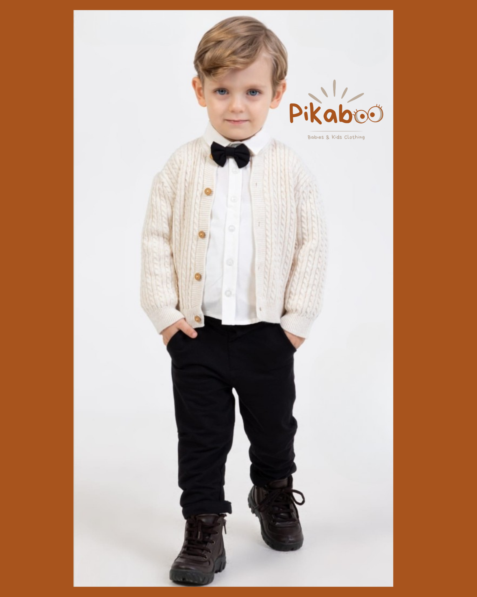 Tenue Petit Bonhomme Grande Soirée Avec Pull En Maille Écru Et Nœud Papillon