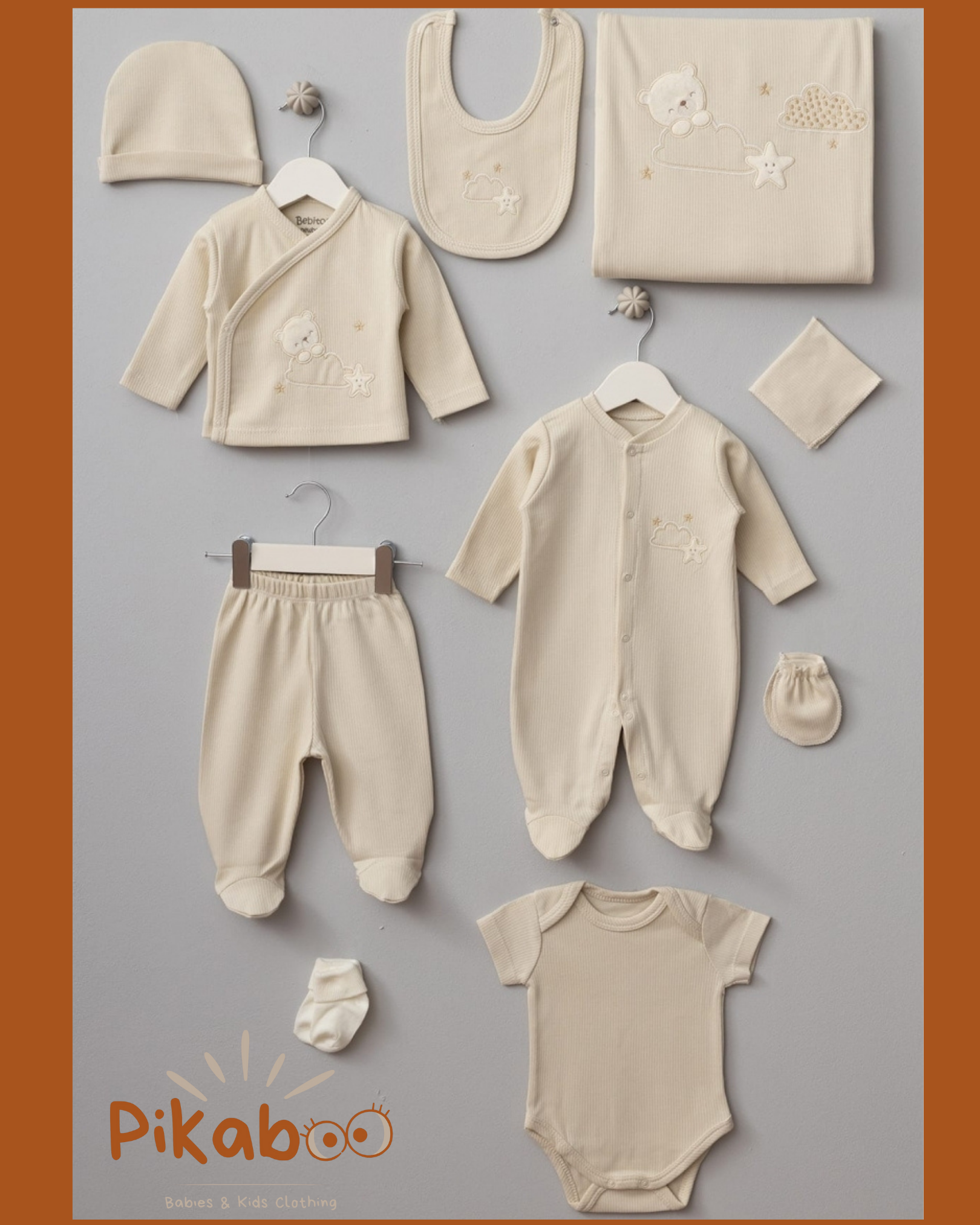 Coffret De Naissance 10 Pièces Tout Doux Avec Motif Ourson Et Nuage