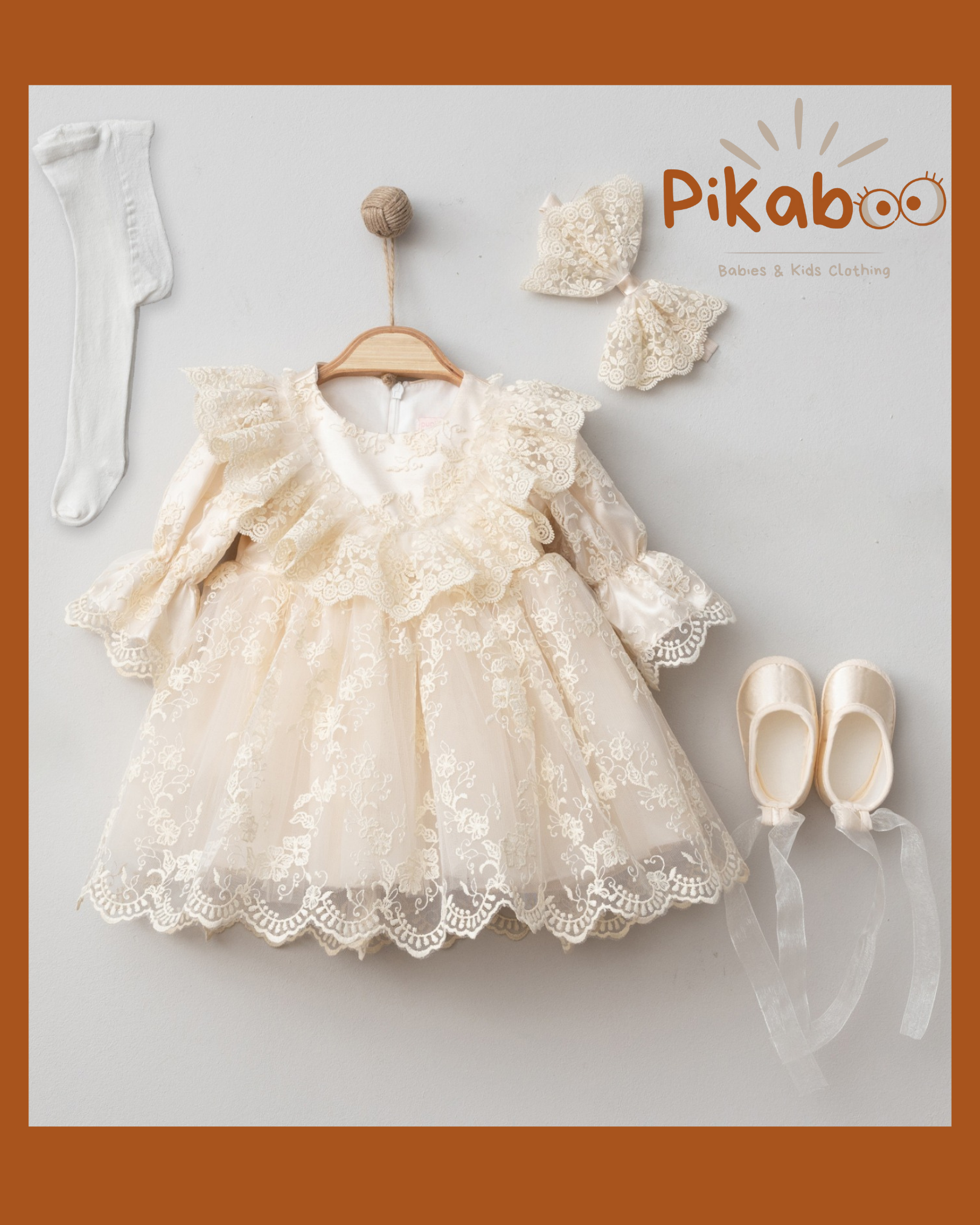 Tenue Grand Événement Bébé 3 Pièces En Dentelle Fine Champagne