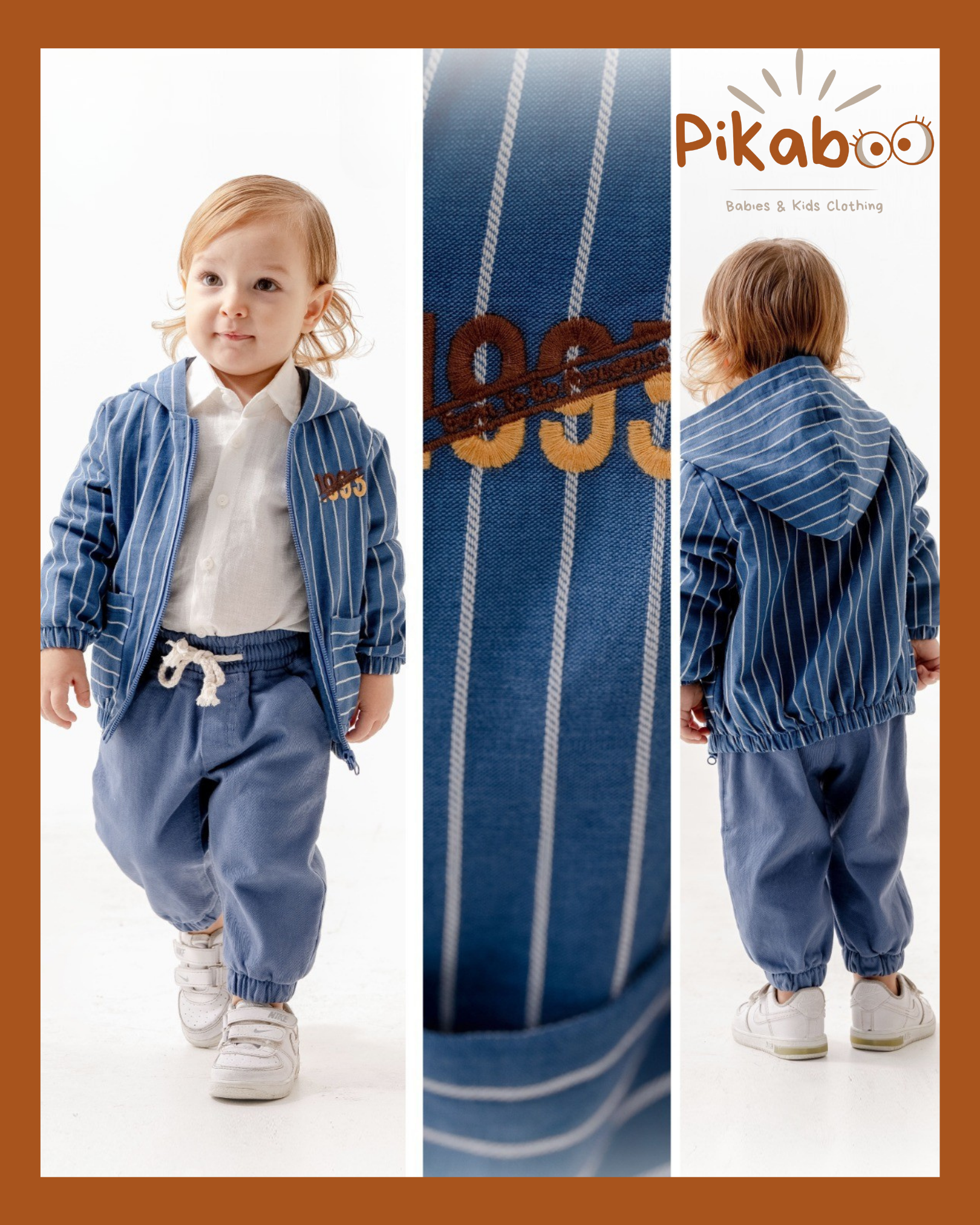 Tenue Sport Pantalon Denim À Cordon Et Veste À Capuche Et Rayures Pour Petit Explorateur