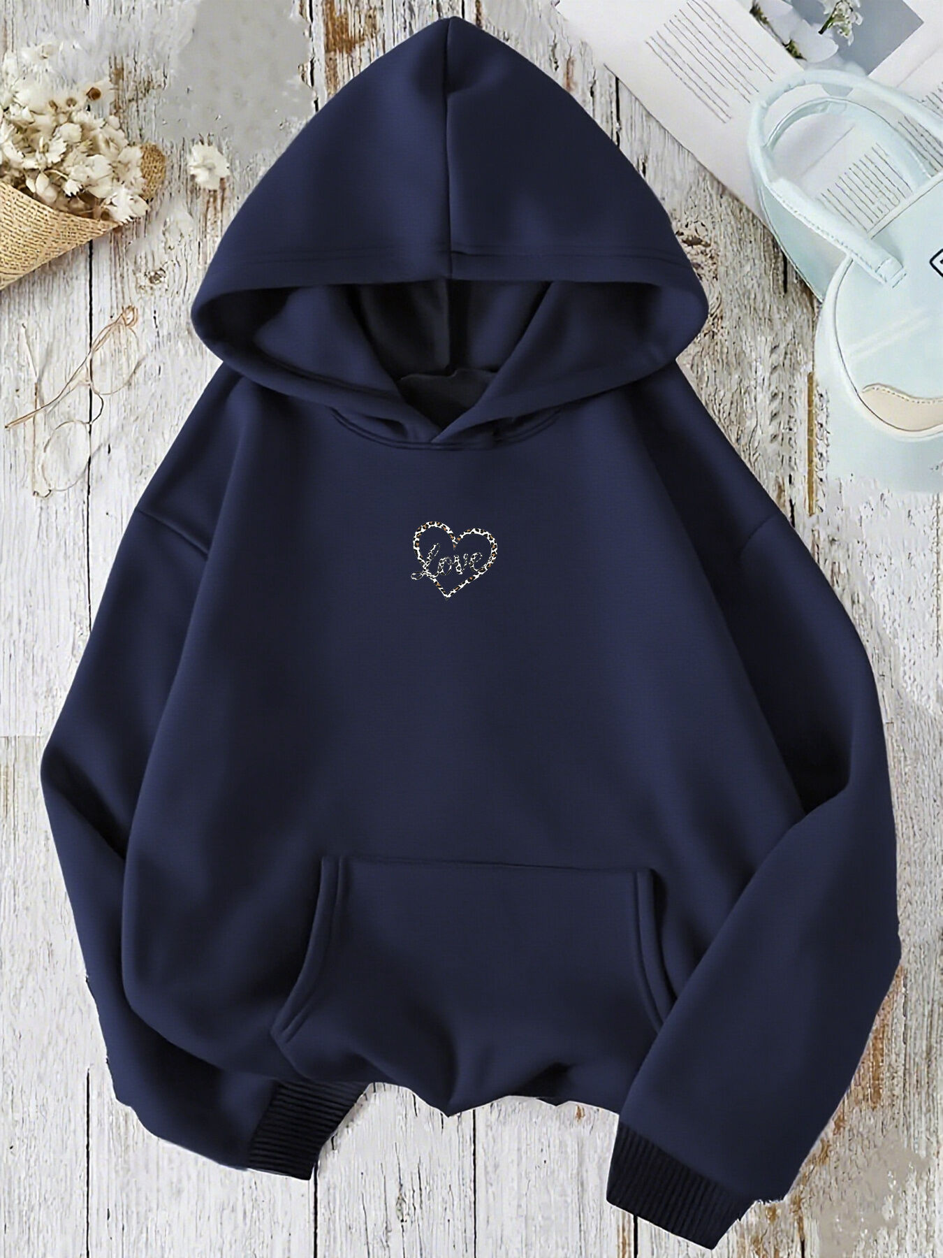 Sweat À Capuche En Polaire, Motif Cœur, Décontracté, Fête, Automne Et Hiver, Tissu Durabl
