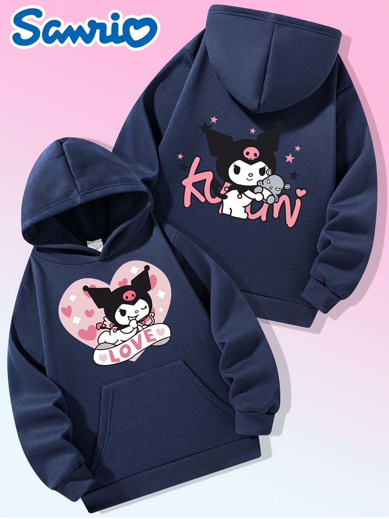 Sweatshirt Décontracté Pour Fille À Imprimé Dessin Animé Sanrio Kuromi, Automne/hiver - Sweatshirt À