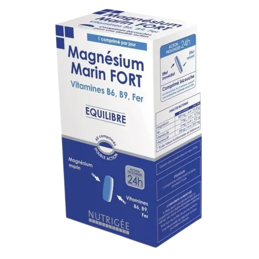 Magnésium Marin Fort & Vitamines B6 B9 Fer - 30 Comprimes