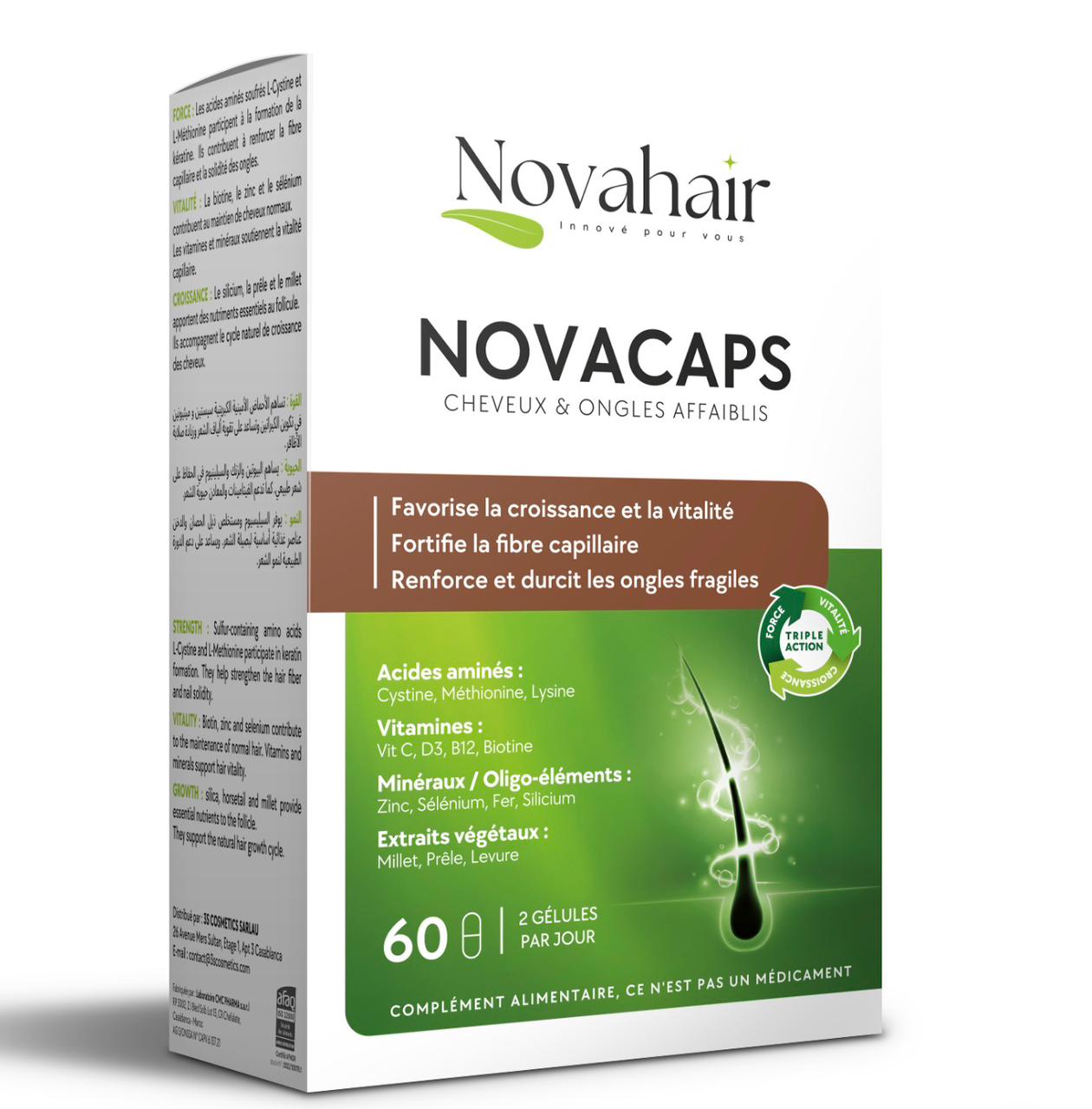 Novacaps Cheveux & Ongles Affaiblis - 60 Gélules