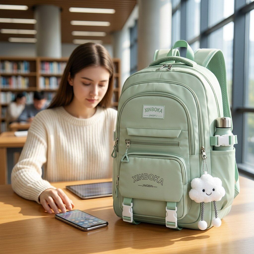 Ensemble 3 Pièces Sac à Dos, Sac à Main Bandoulière et Trousse – Vert Clair thumbnail 3