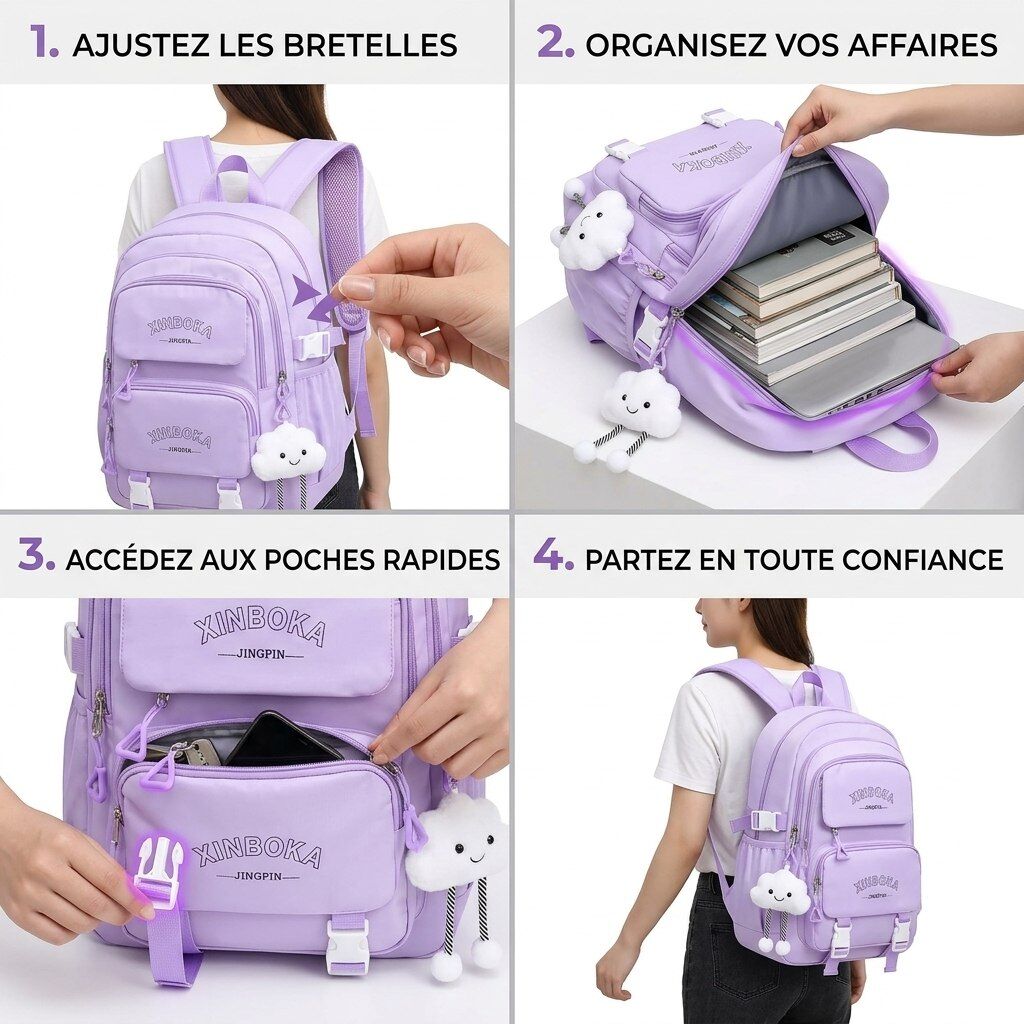 Ensemble 3 Pièces Sac À Dos, Sac À Main Bandoulière Et Trousse  thumbnail 4