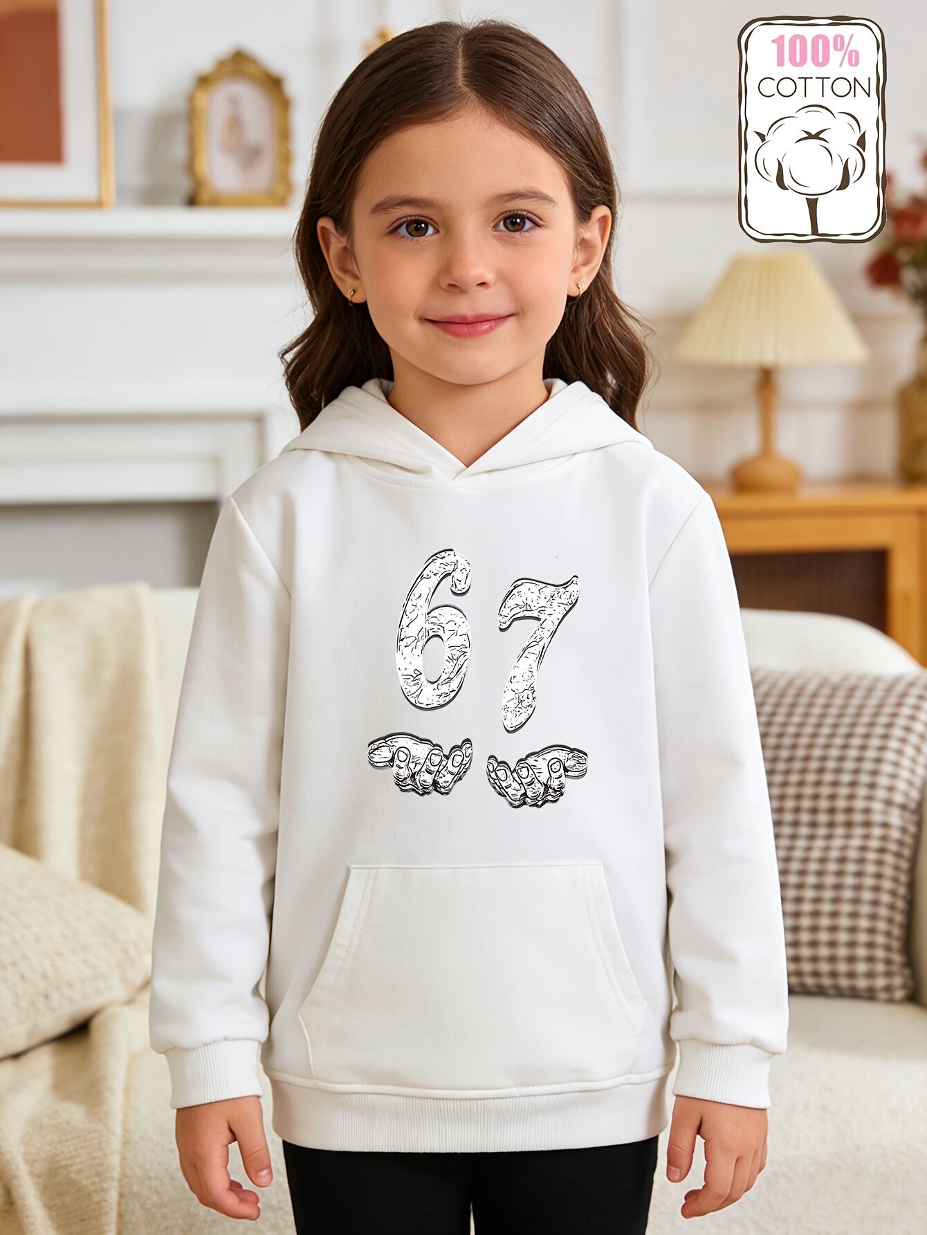 Sweat À Capuche Numéro 67, Sweat-shirt À Col Rond Avec Imprimé Dessin Animé Ludique