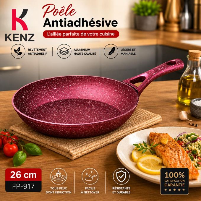 Kenz Poêle En Granite 26 Cm Revêtement Antiadhésif Multi-couches Compatible Induction, Fp-917