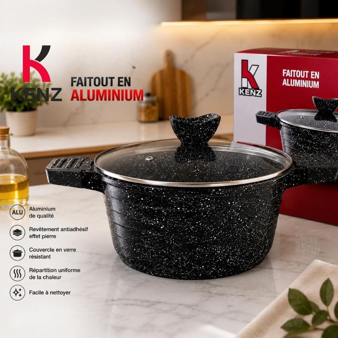 Faitout En Aluminium 24 Cm Couvercle En Verre Et Revêtement Granit Antiadhésif - Jsh-9635/24